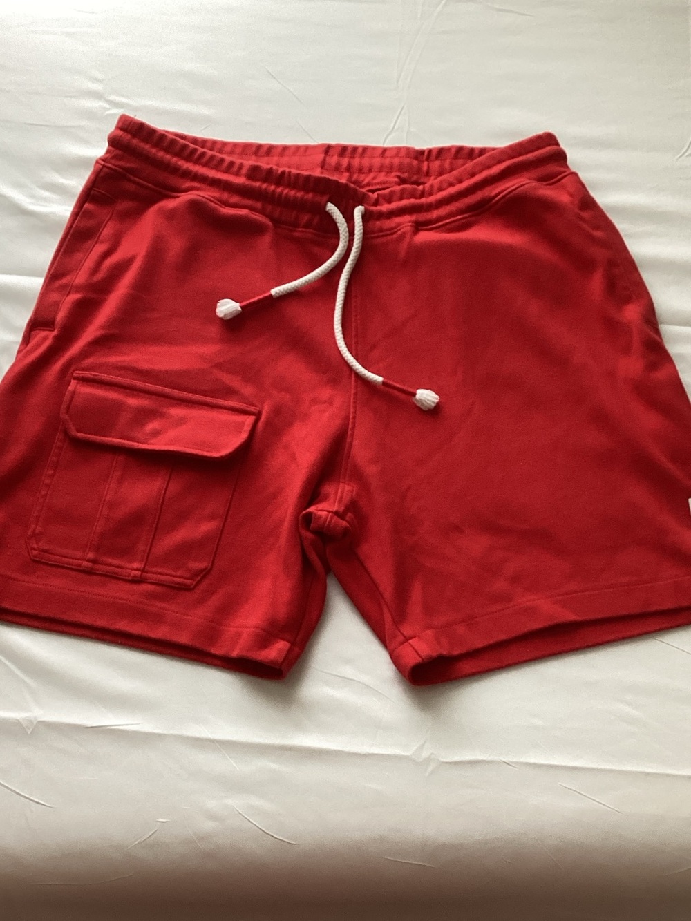 Men's Red Cargo Drawstring Shorts with Flap Pocket